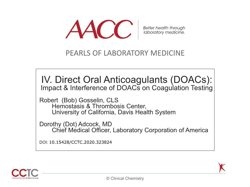 IV. Direct Oral Anticoagulants (Doacs)