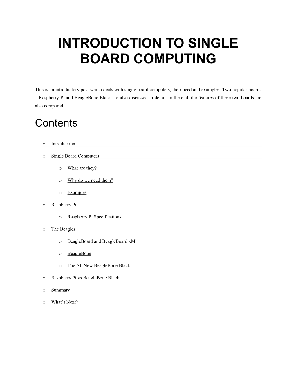 Introduction to Single Board Computing