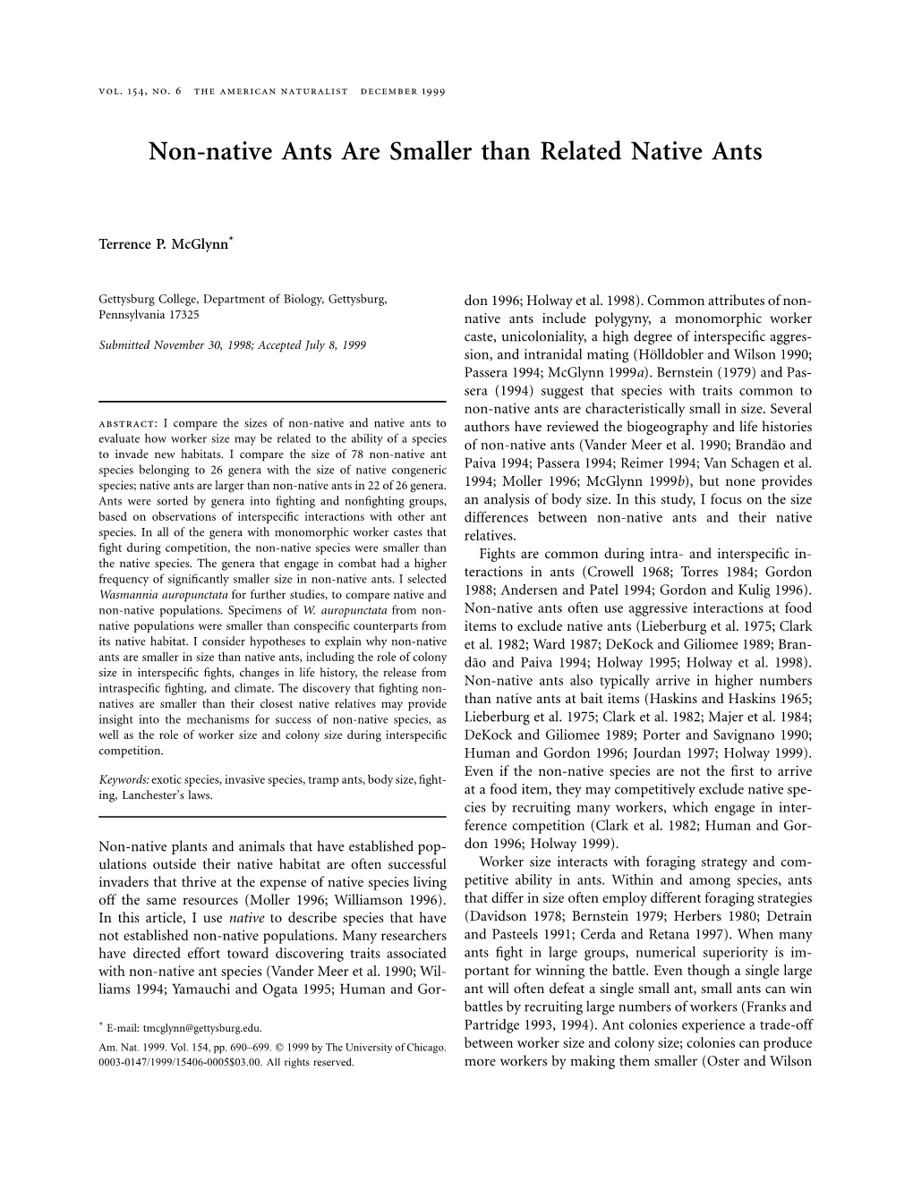 Non-Native Ants Are Smaller Than Related Native Ants