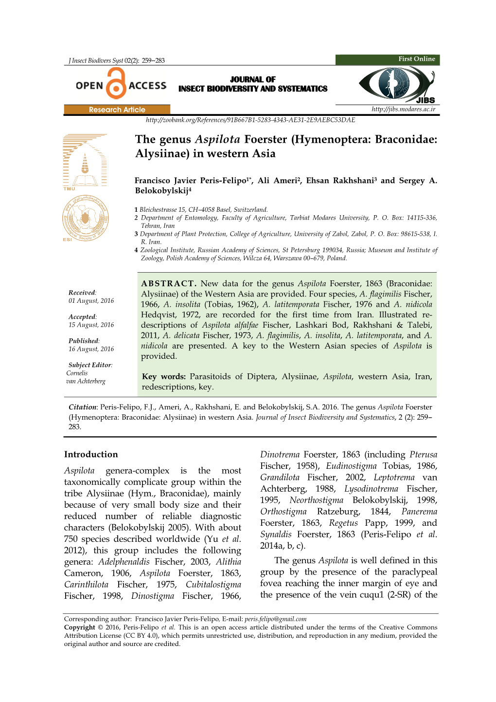 Hymenoptera: Braconidae: Alysiinae) in Western Asia