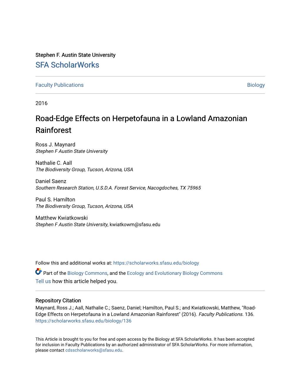 Road-Edge Effects on Herpetofauna in a Lowland Amazonian Rainforest