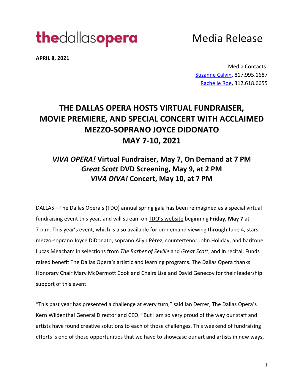 The Dallas Opera May 7-10 Events Press Release