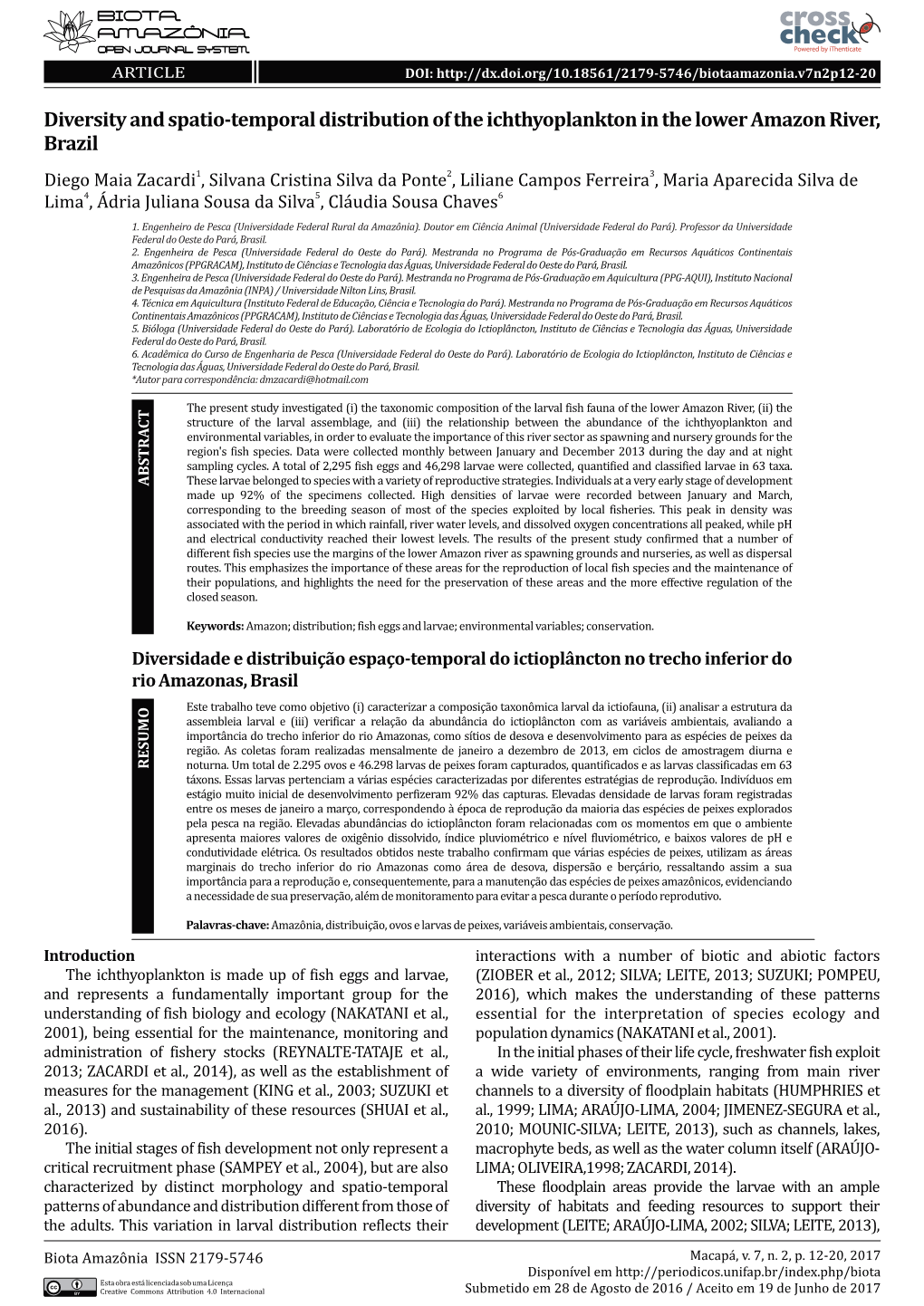 Diversity and Spatio-Temporal Distribution of the Ichthyoplankton In