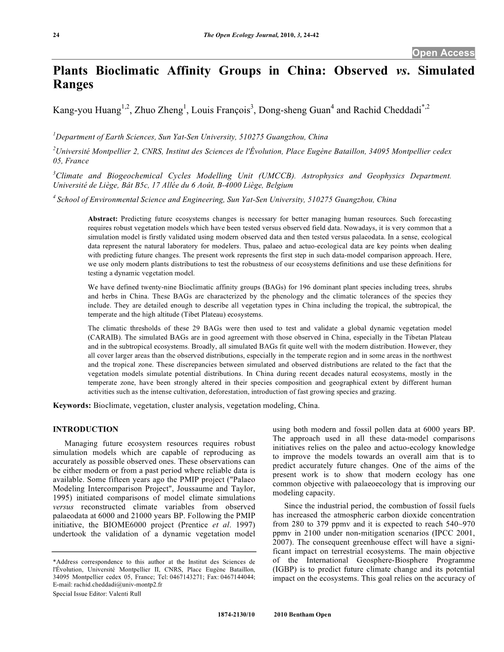 Plants Bioclimatic Affinity Groups in China: Observed Vs. Simulated Ranges