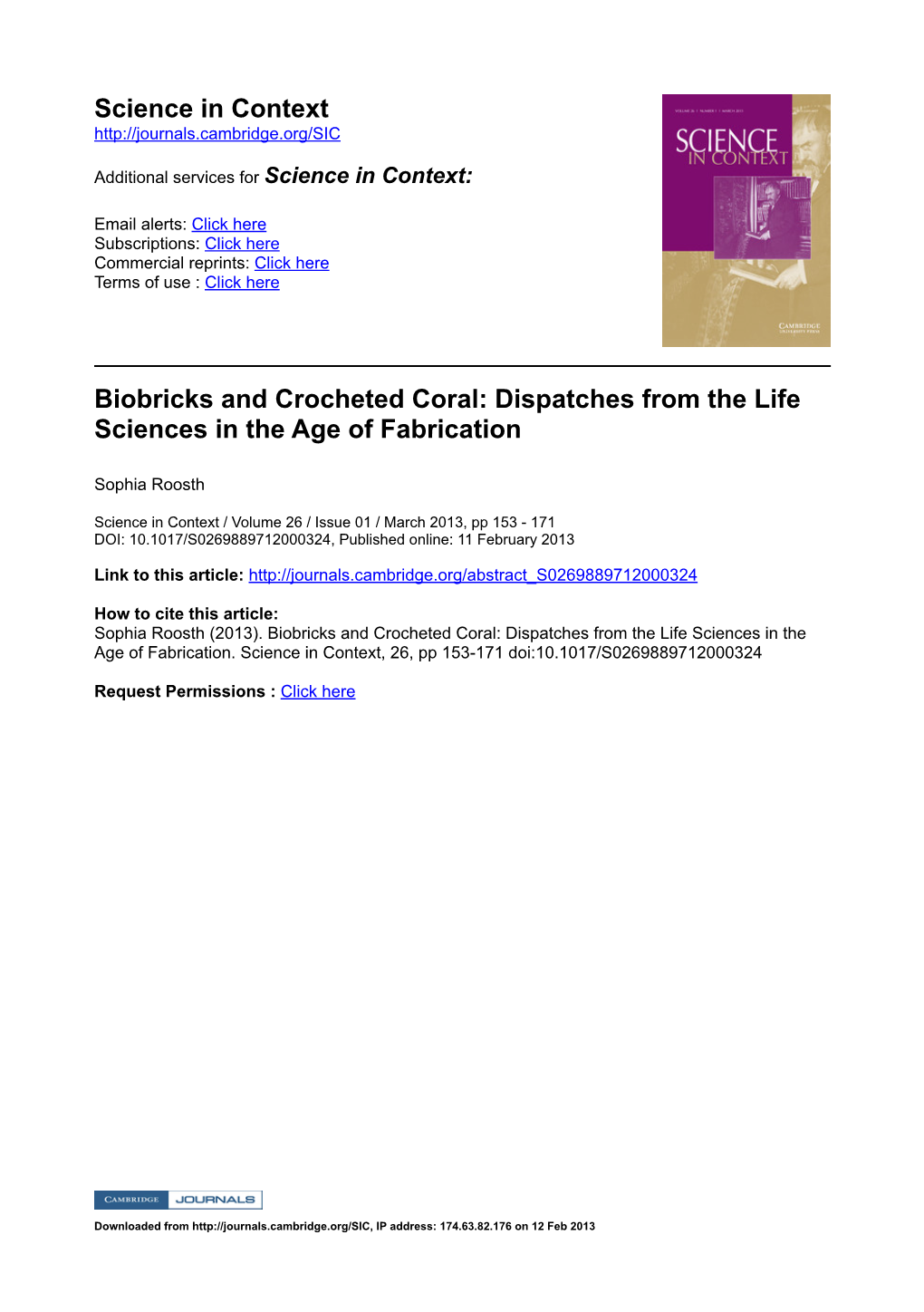 Science in Context Biobricks and Crocheted Coral