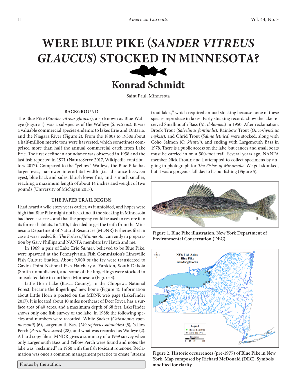 Were Blue Pike (Sander Vitreus Glaucus) Stocked in Minnesota? Konrad Schmidt