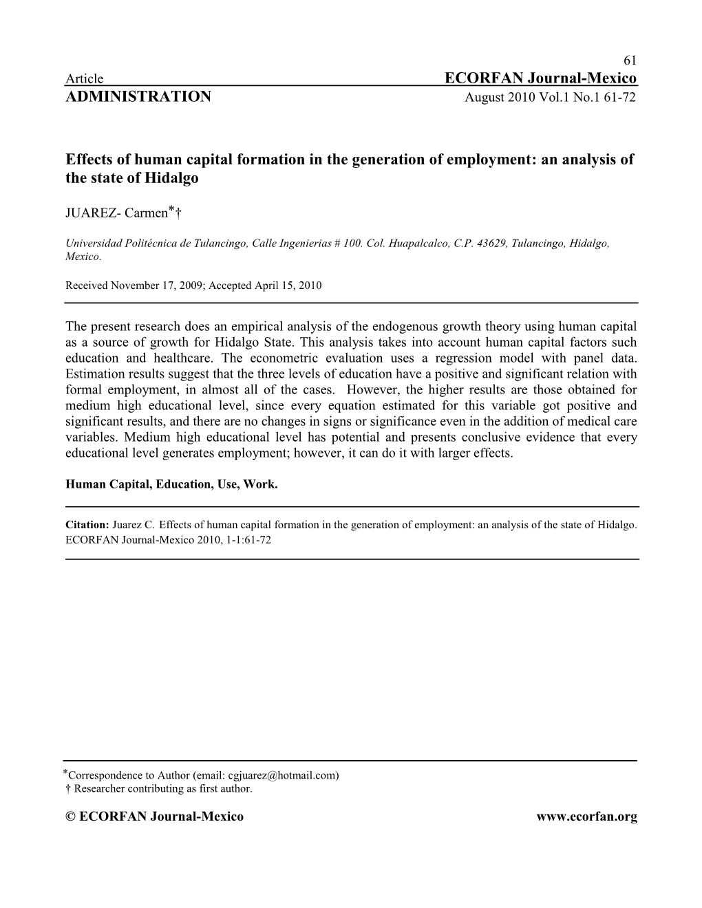 ECORFAN Journal-Mexico ADMINISTRATION Effects of Human