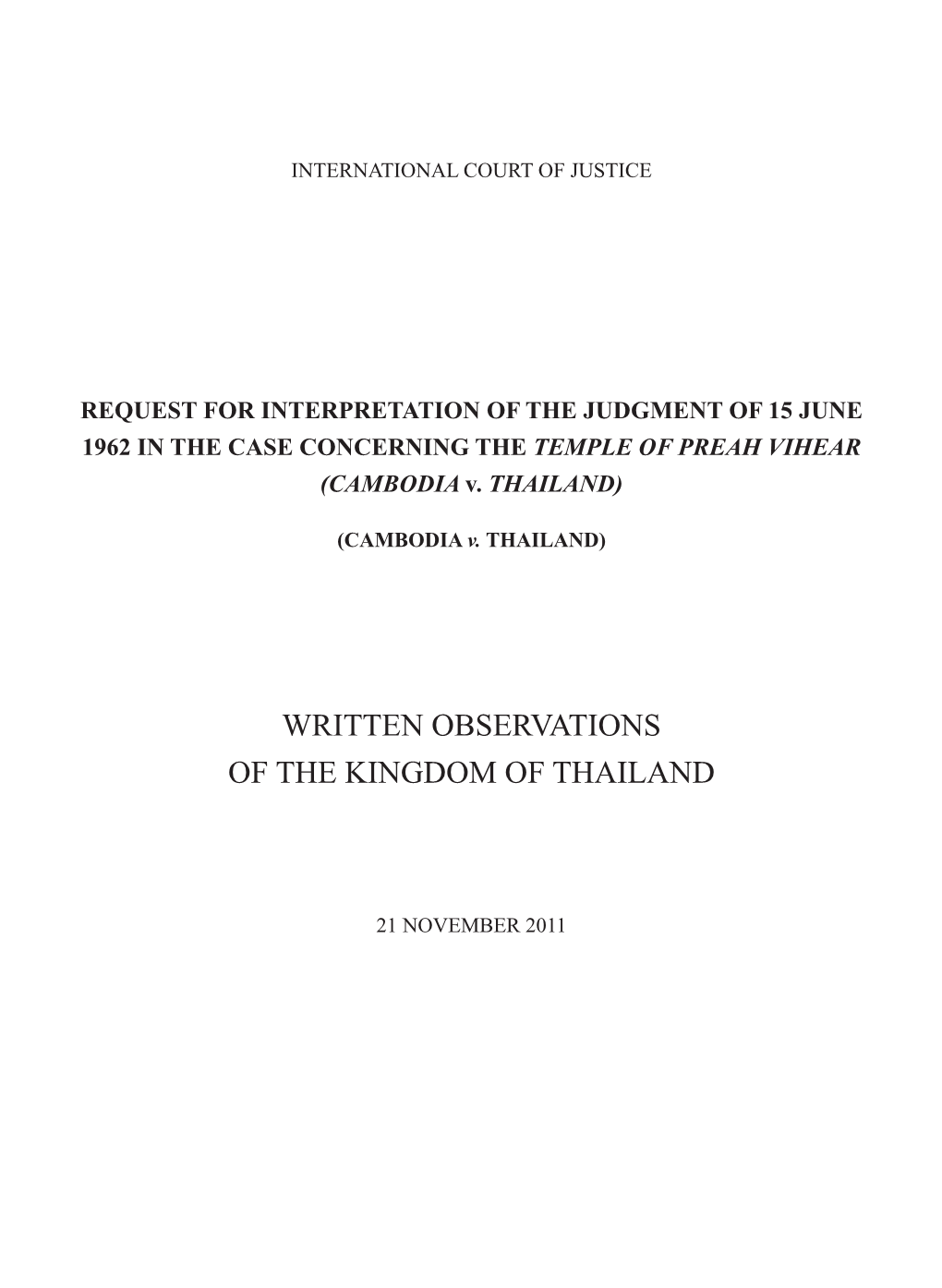 Written Observations of the Kingdom of Thailand