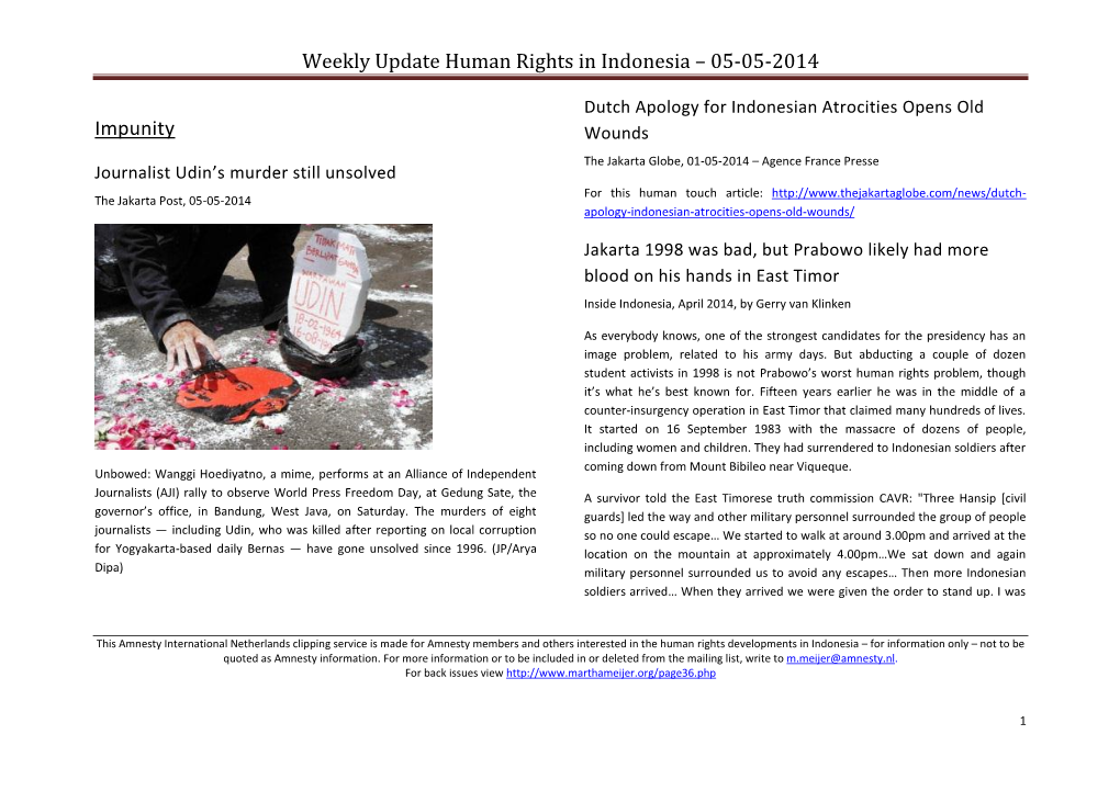Weekly Update Human Rights in Indonesia – 05-05-2014 Impunity