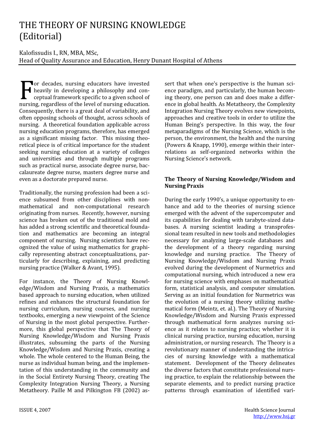 THE THEORY of NURSING KNOWLEDGE (Editorial)