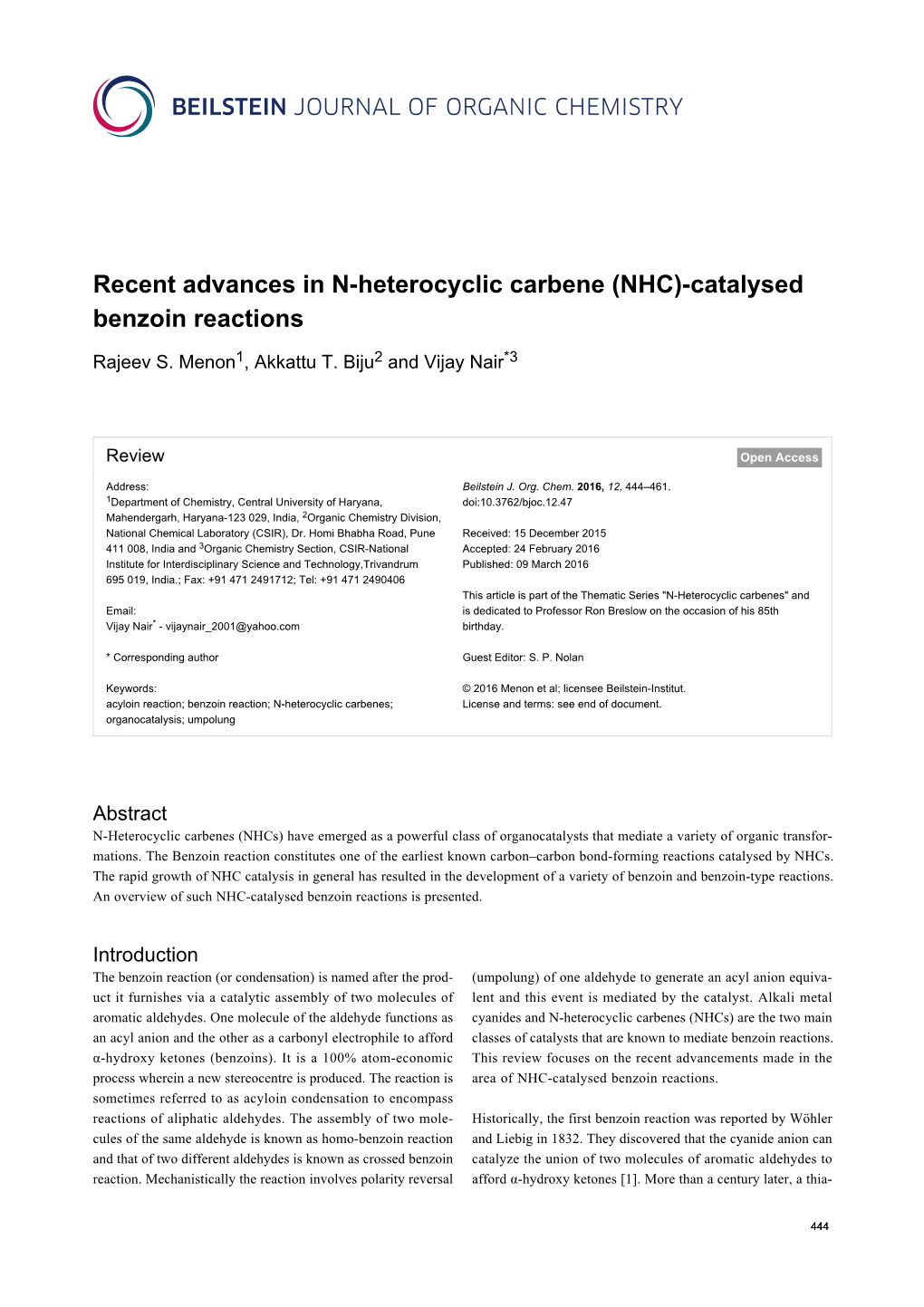 (NHC)-Catalysed Benzoin Reactions