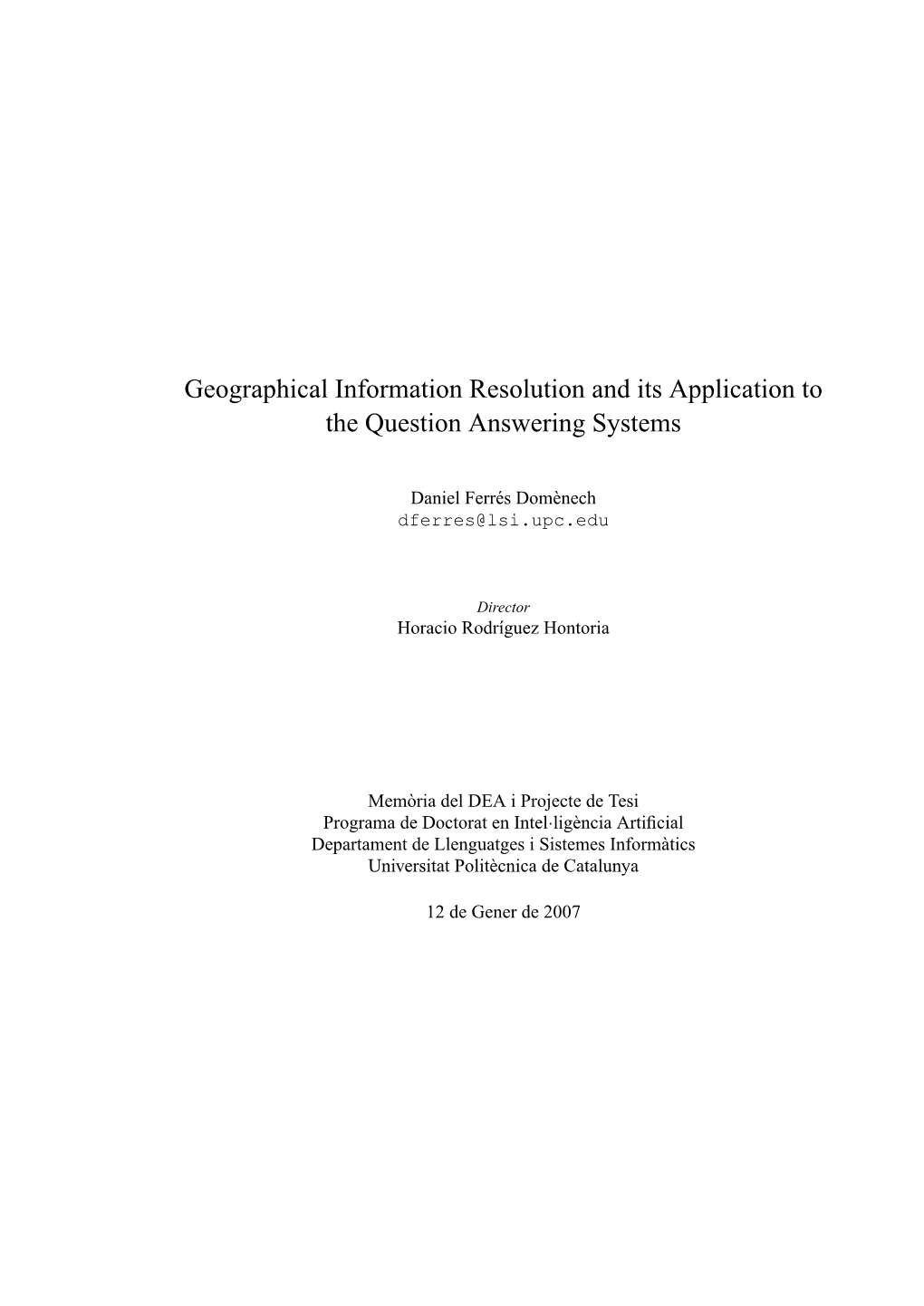 Geographical Information Resolution and Its Application to the Question Answering Systems
