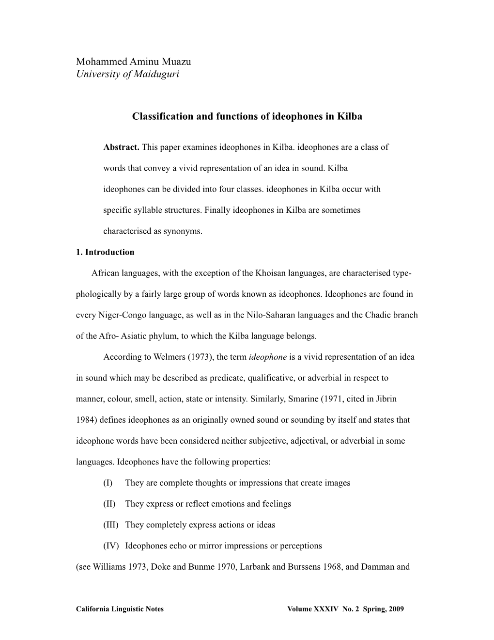 Classification and Functions of Ideophones in Kilba