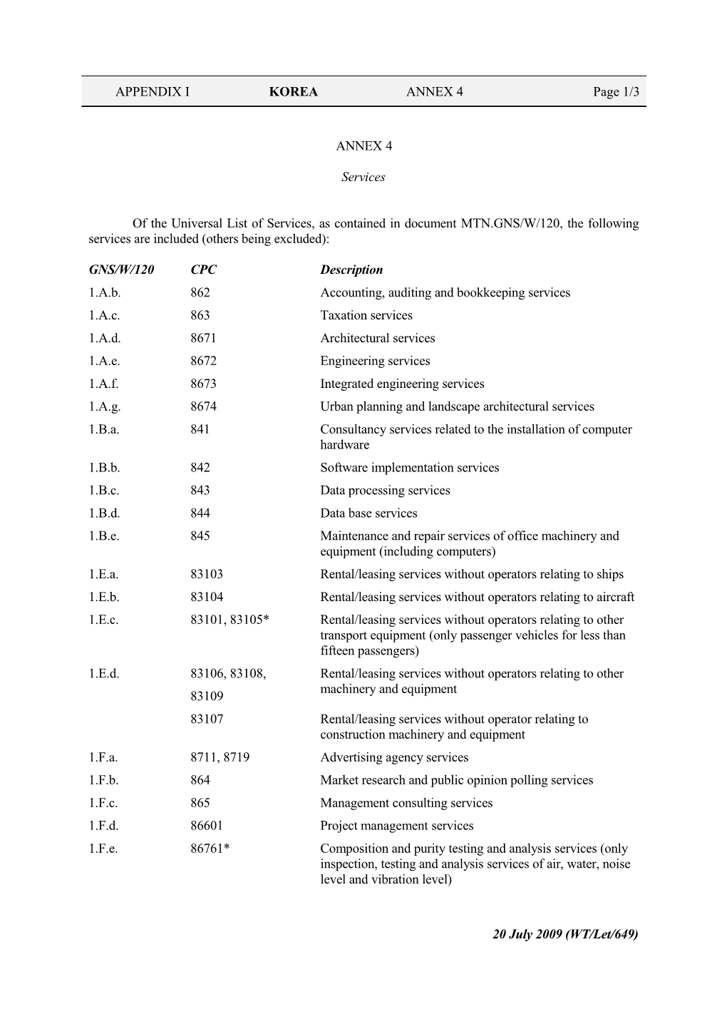 Of the Universal List of Services, As Contained in Document MTN.GNS/W/120, the Following