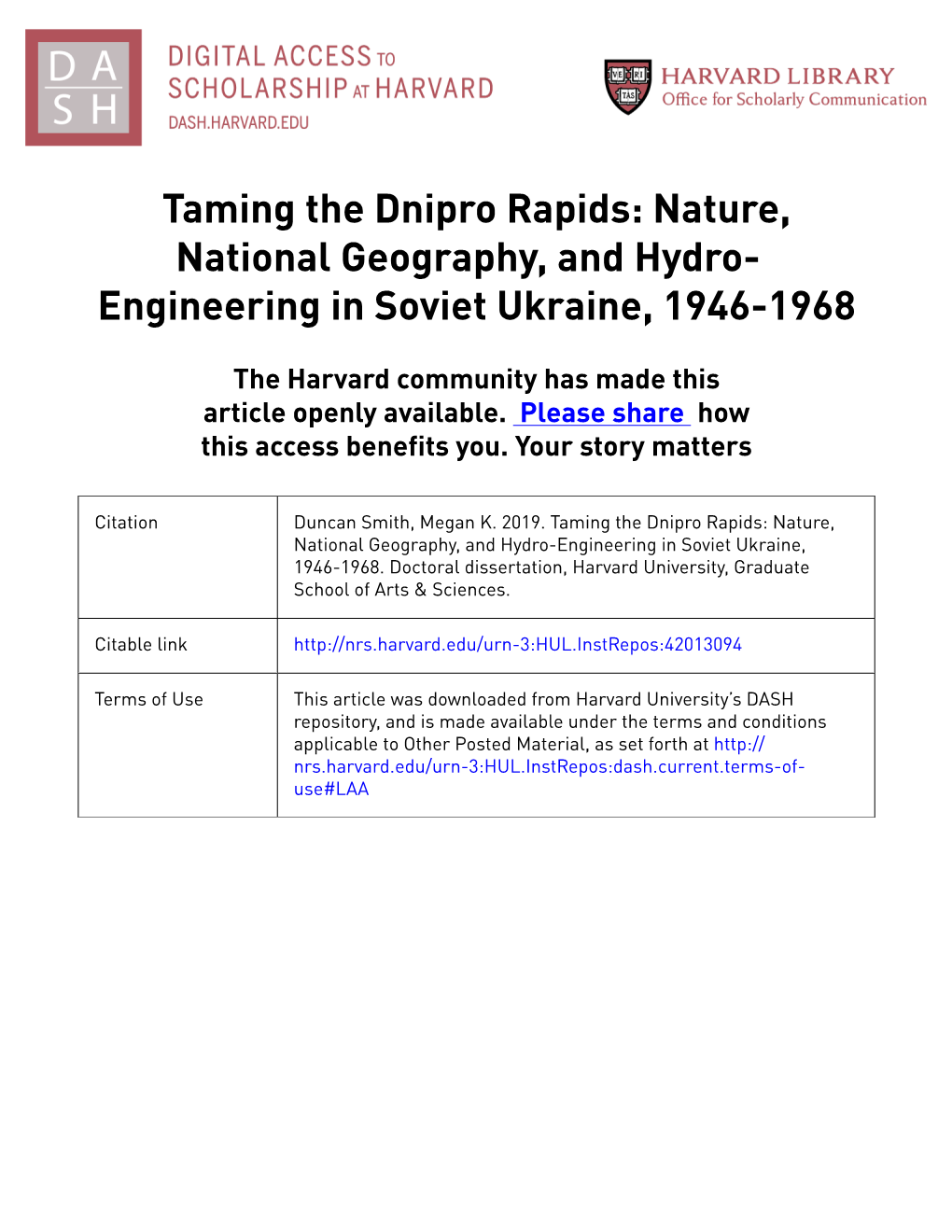 Taming the Dnipro Rapids: Nature, National Geography, and Hydro- Engineering in Soviet Ukraine, 1946-1968