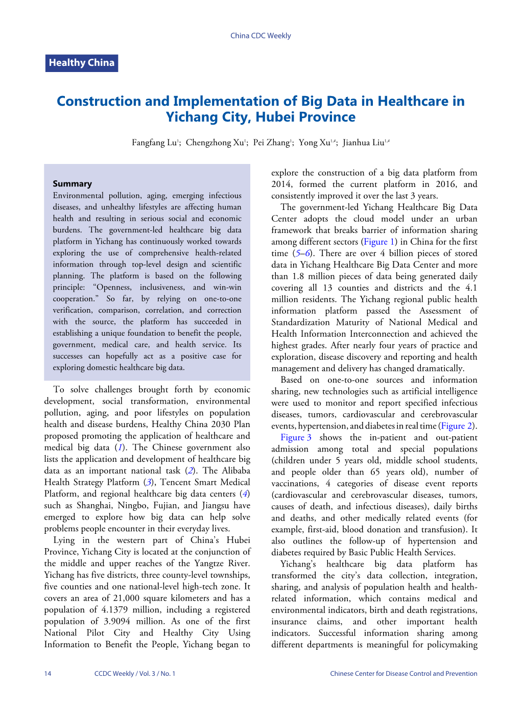 Construction and Implementation of Big Data in Healthcare in Yichang City, Hubei Province