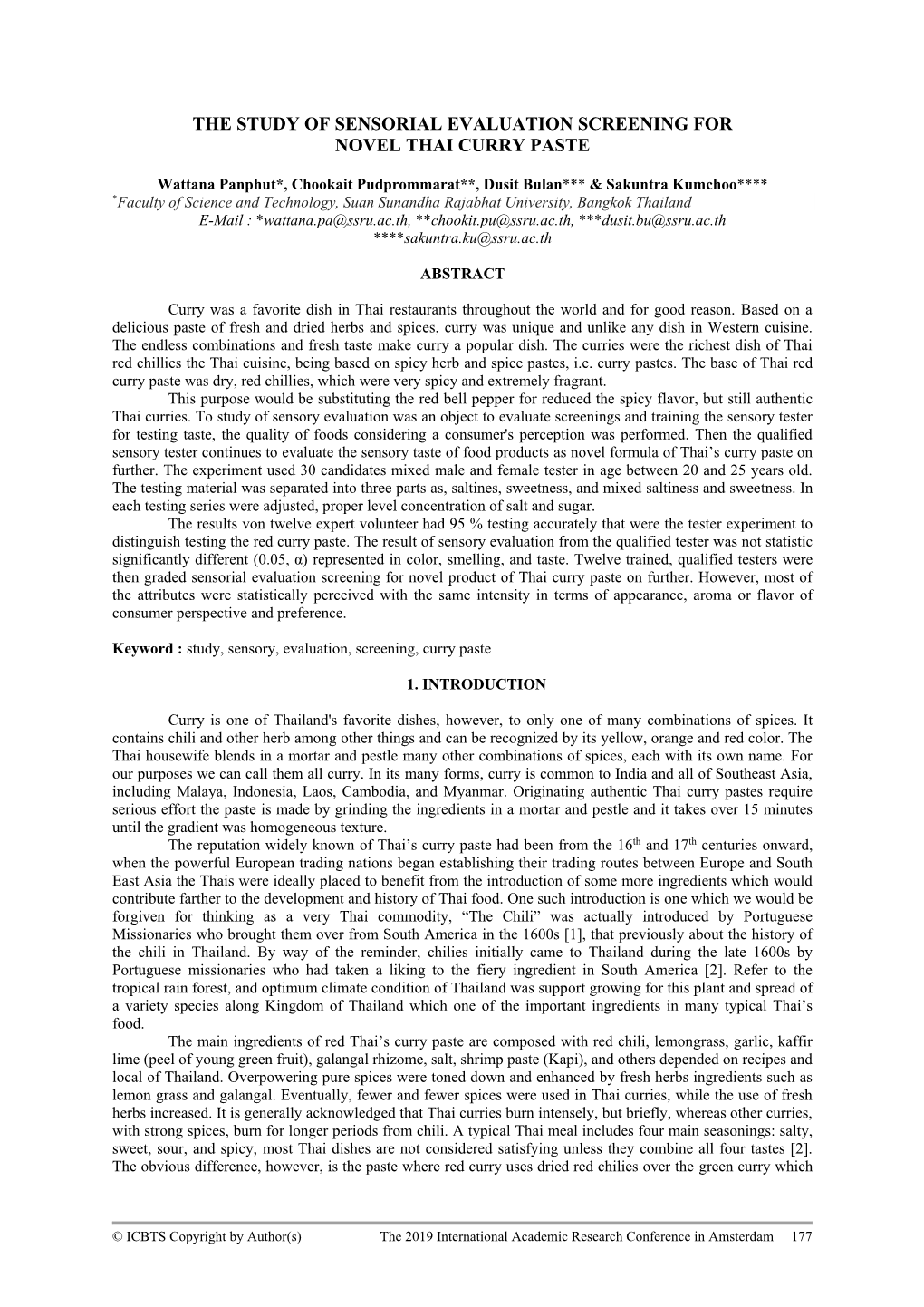 The Study of Sensorial Evaluation Screening for Novel Thai Curry Paste