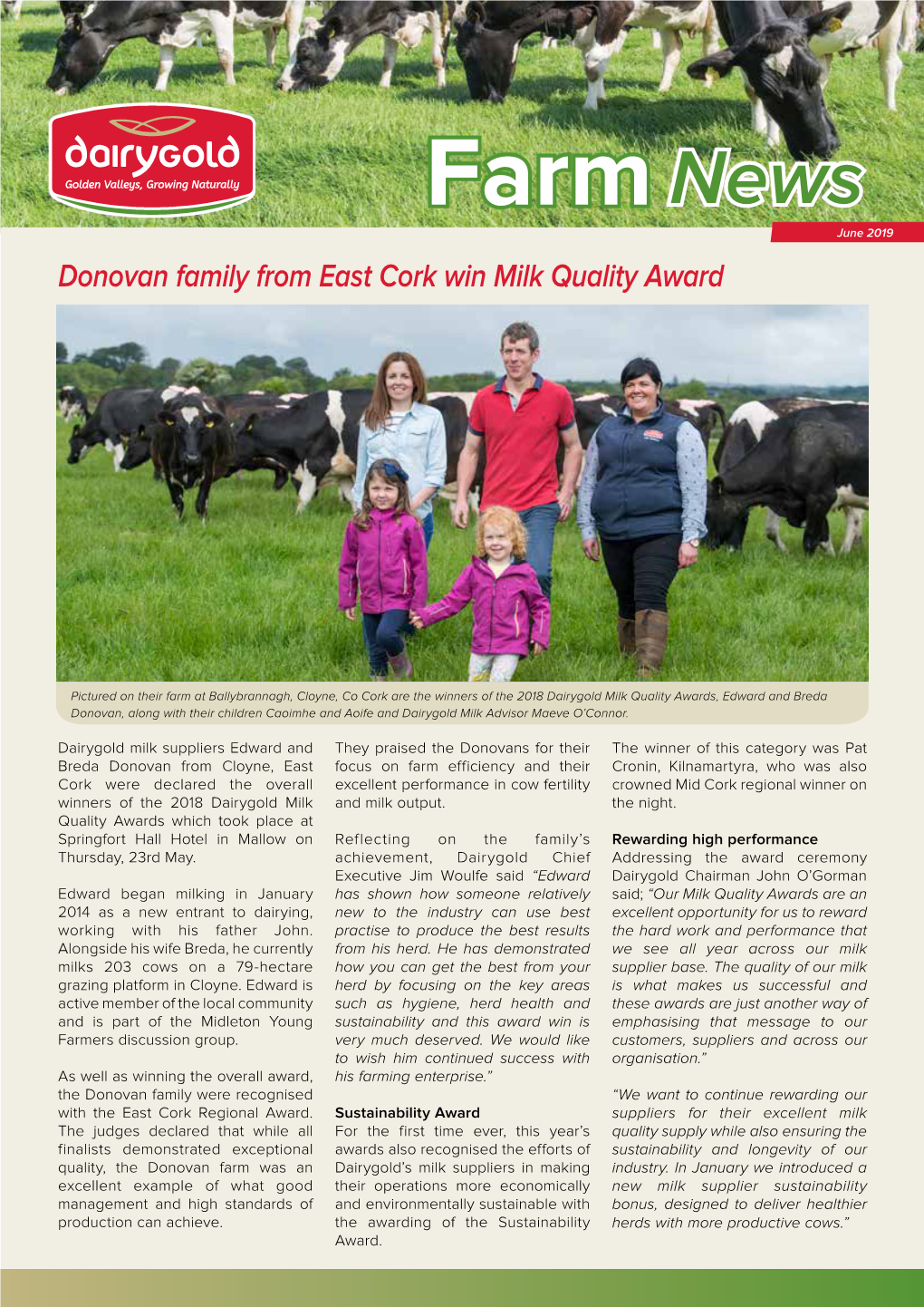 Farmnews Donovan Family from East Cork Win Milk Quality Award