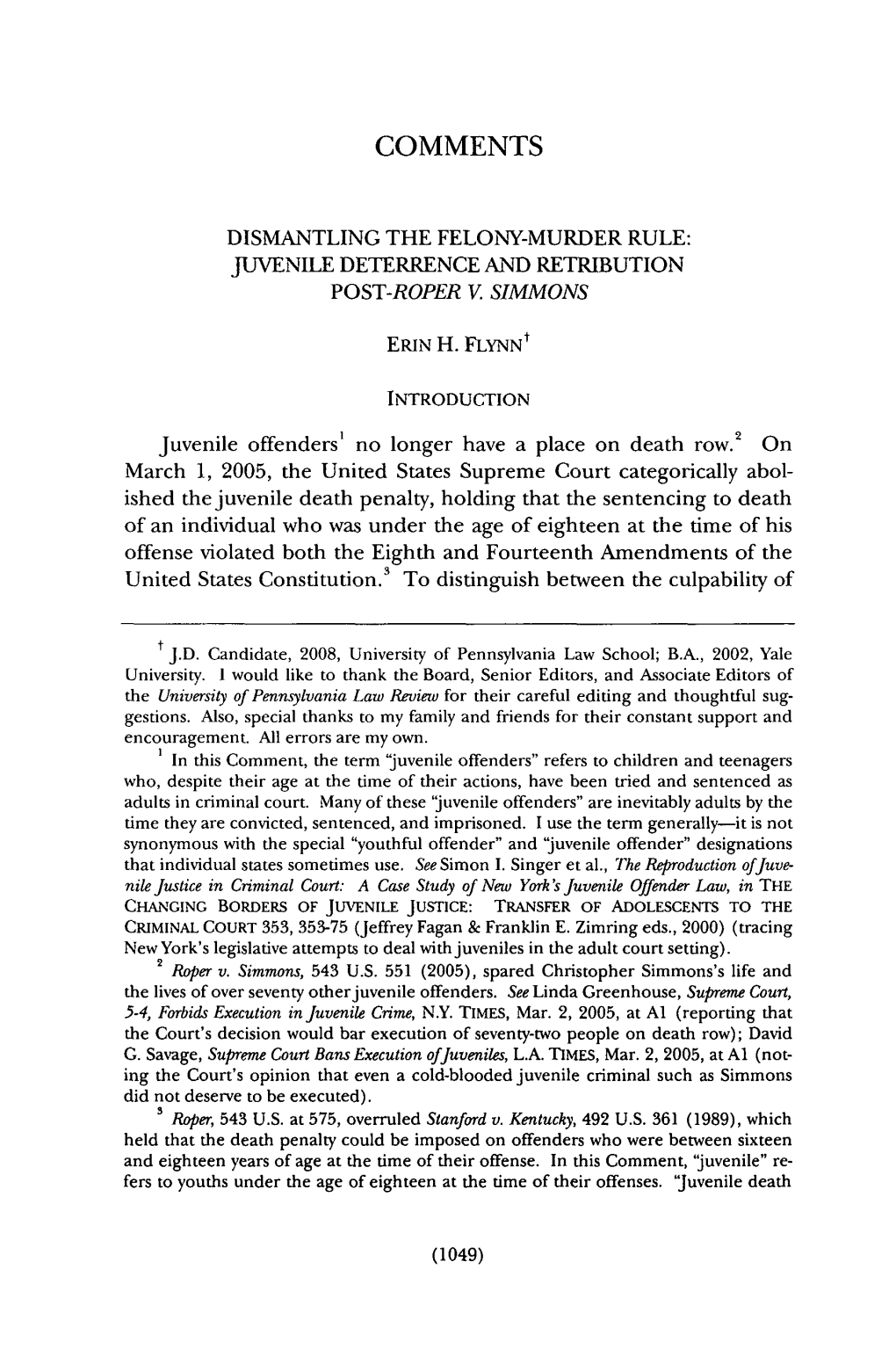 Dismantling the Felony-Murder Rule: Juvenile Deterrence and Retribution Post-Roper V