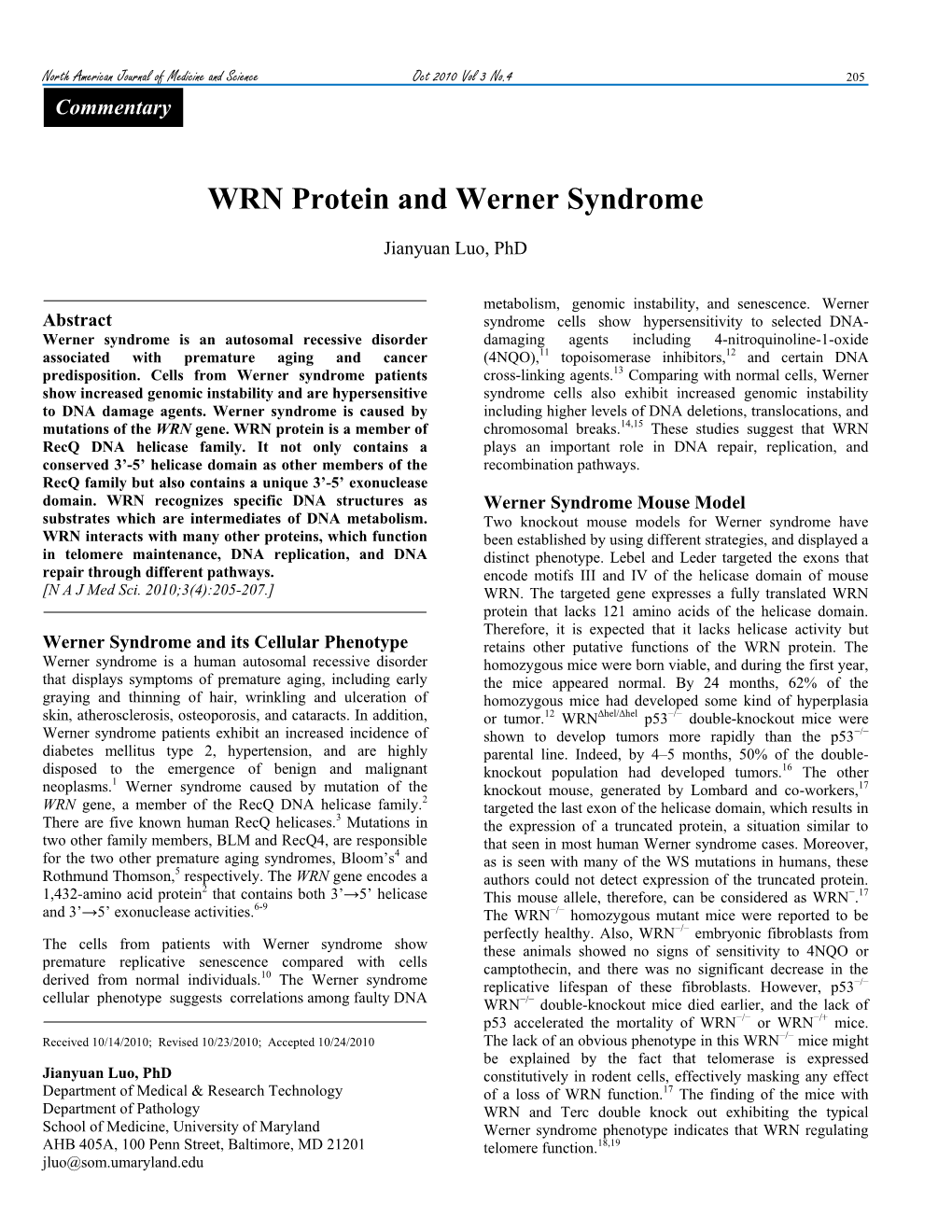 WRN Protein and Werner Syndrome