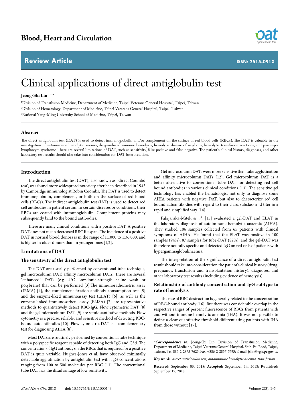 Clinical Applications of Direct Antiglobulin Test