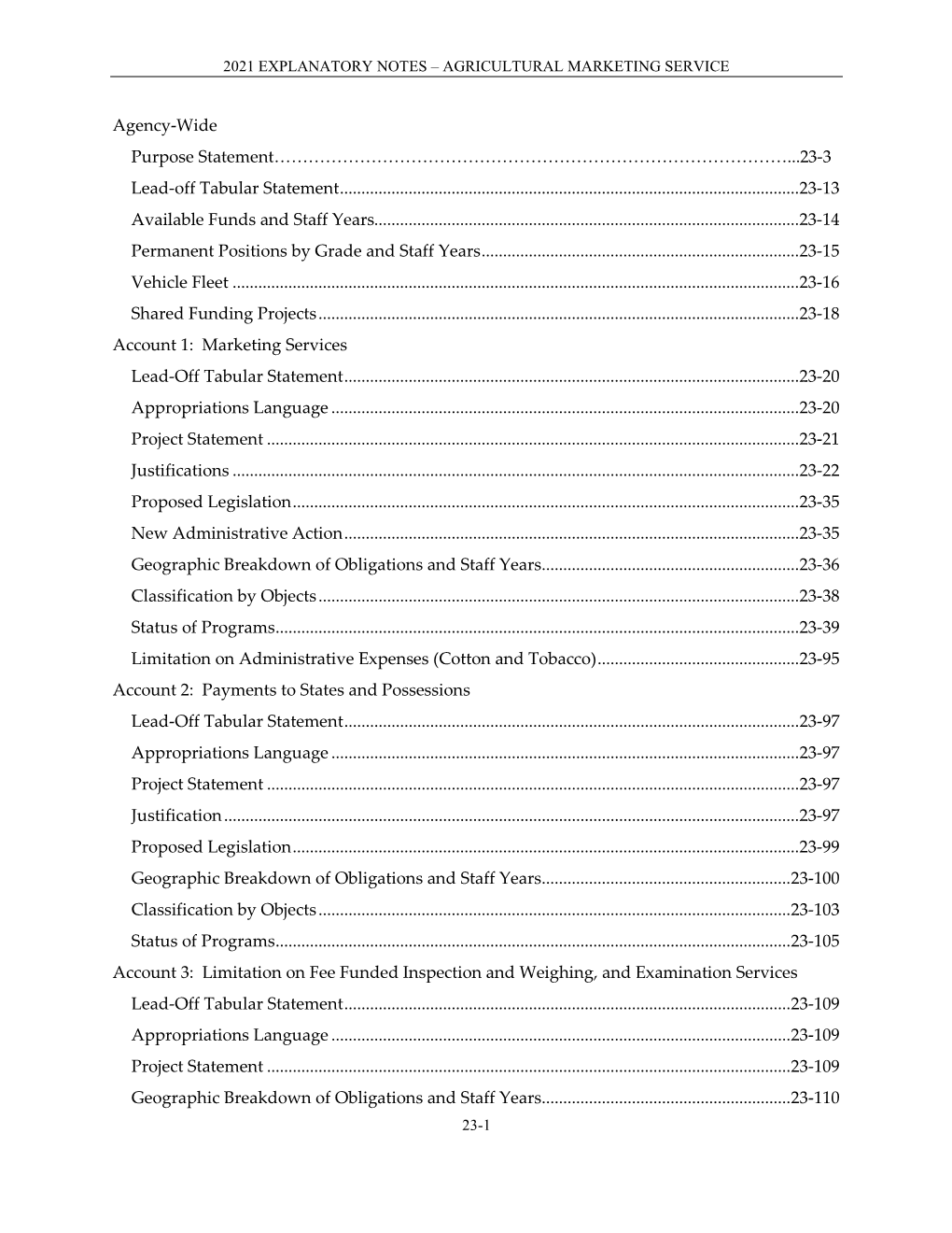 2021 Explanatory Notes – Agricultural Marketing Service 23-1