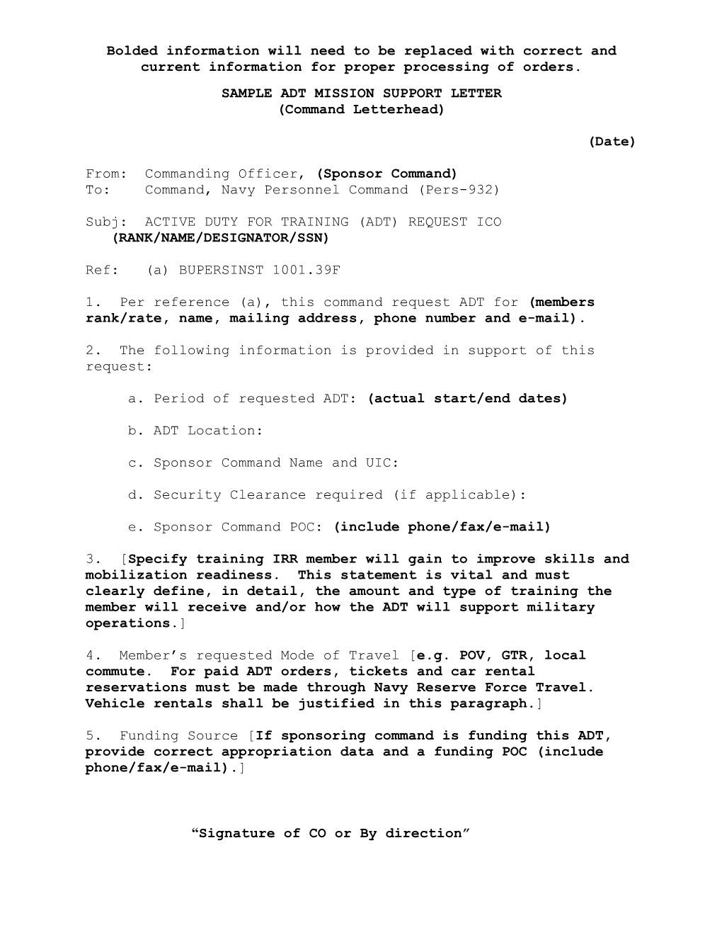 SAMPLE ADT MISSION SUPPORT LETTER (Cmd Letterhead)