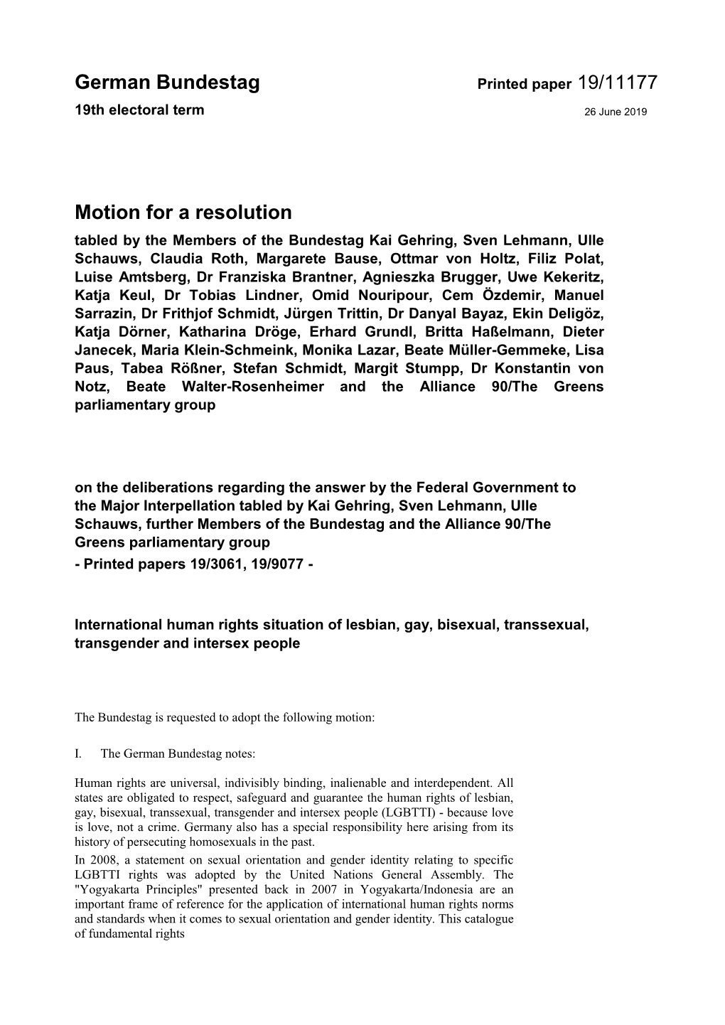 Motion for a Resolution Bundestag Human Rights Lgbtti