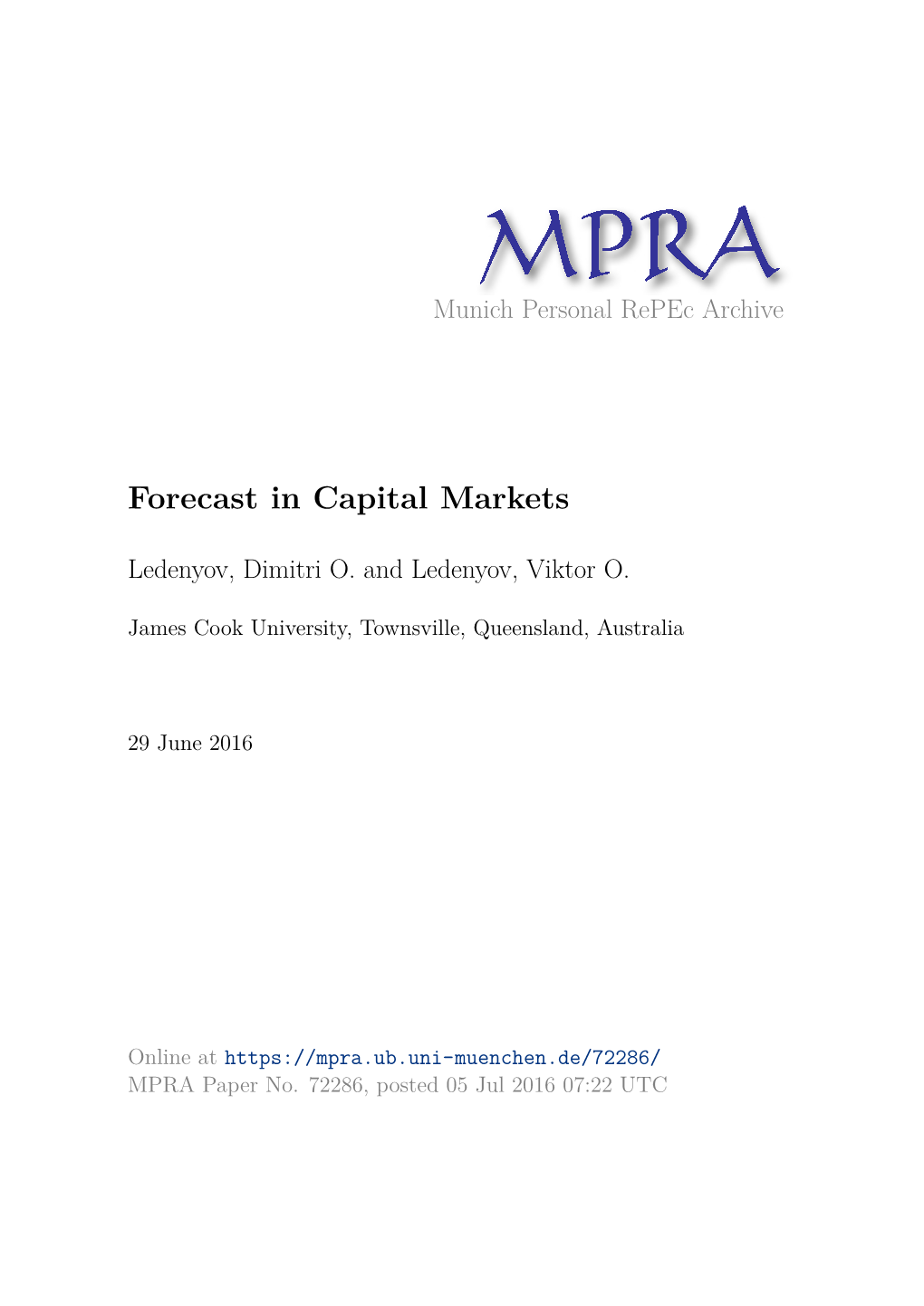 Forecast in Capital Markets