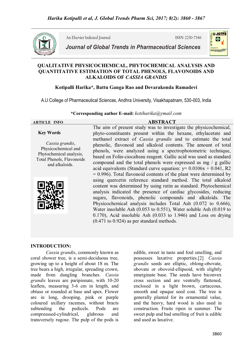 Harika Kotipalli Et Al, J. Global Trends Pharm Sci, 2017; 8(2): 3860 - 3867