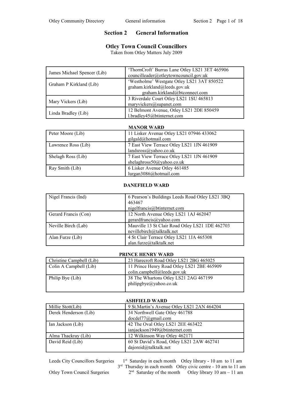 Otley Community Directory - Section 2