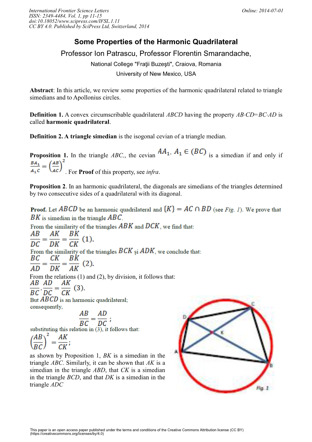 Some Properties of the Harmonic Quadrilateral