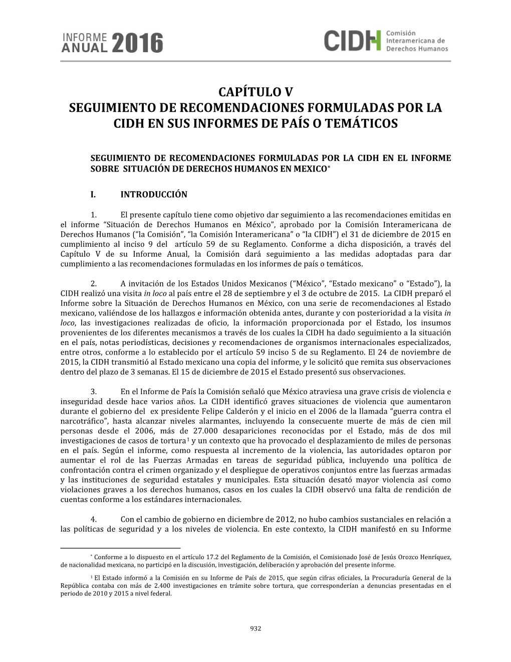 Informe Anual 2016 De La Comisión Interamericana De Derechos Humanos, 16 De Enero De 2017