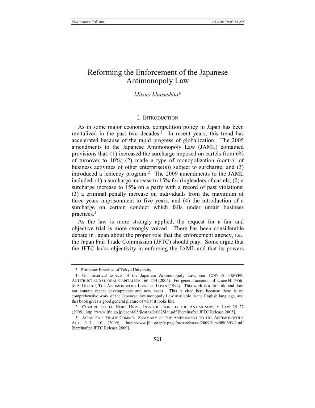 Reforming the Enforcement of the Japanese Antimonopoly Law