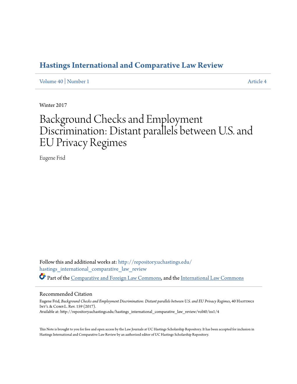 Background Checks and Employment Discrimination: Distant Parallels Between U.S