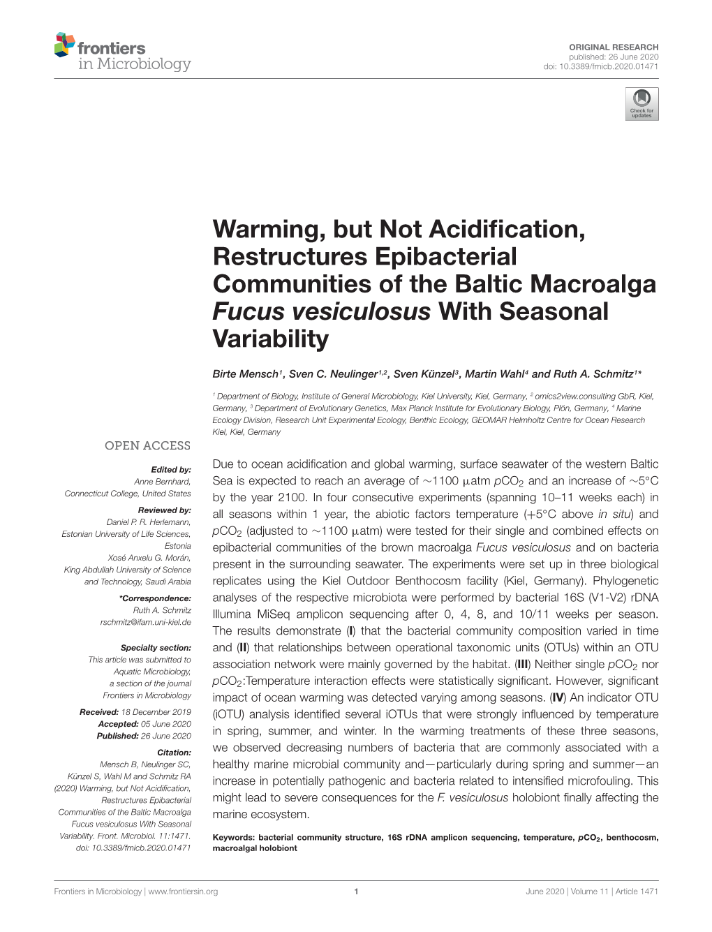Warming, but Not Acidification, Restructures Epibacterial