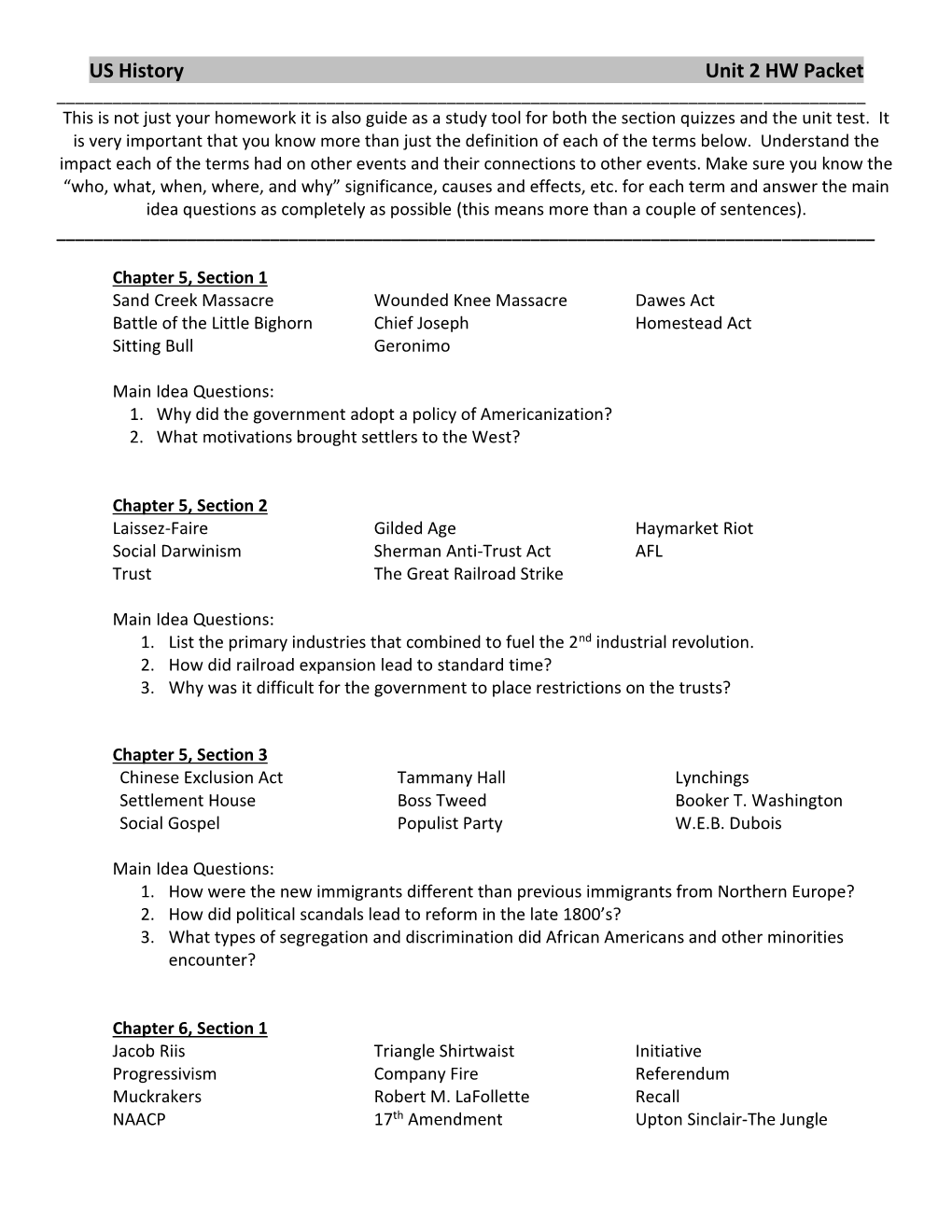 Unit 2 Homework Packet