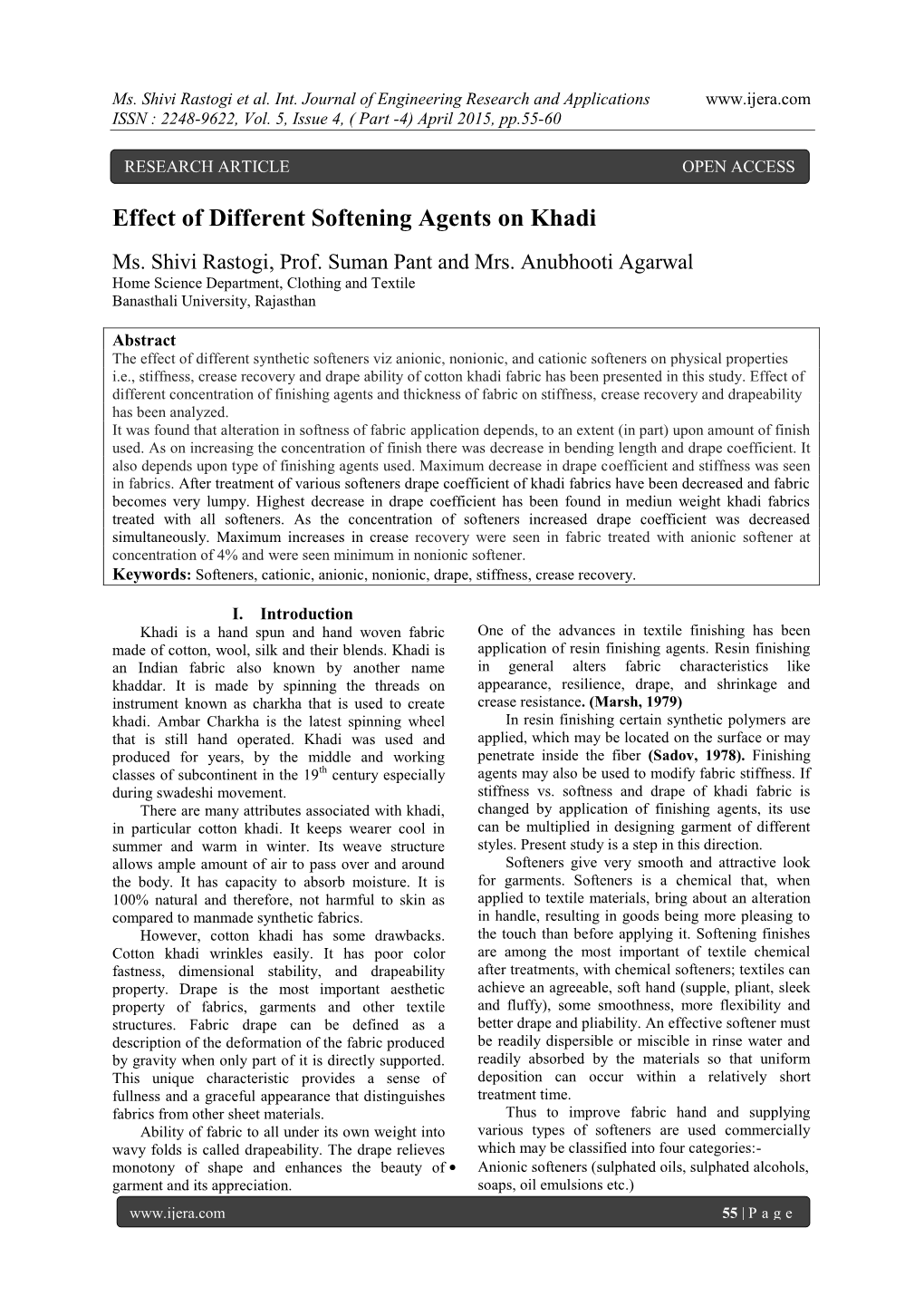 Effect of Different Softening Agents on Khadi
