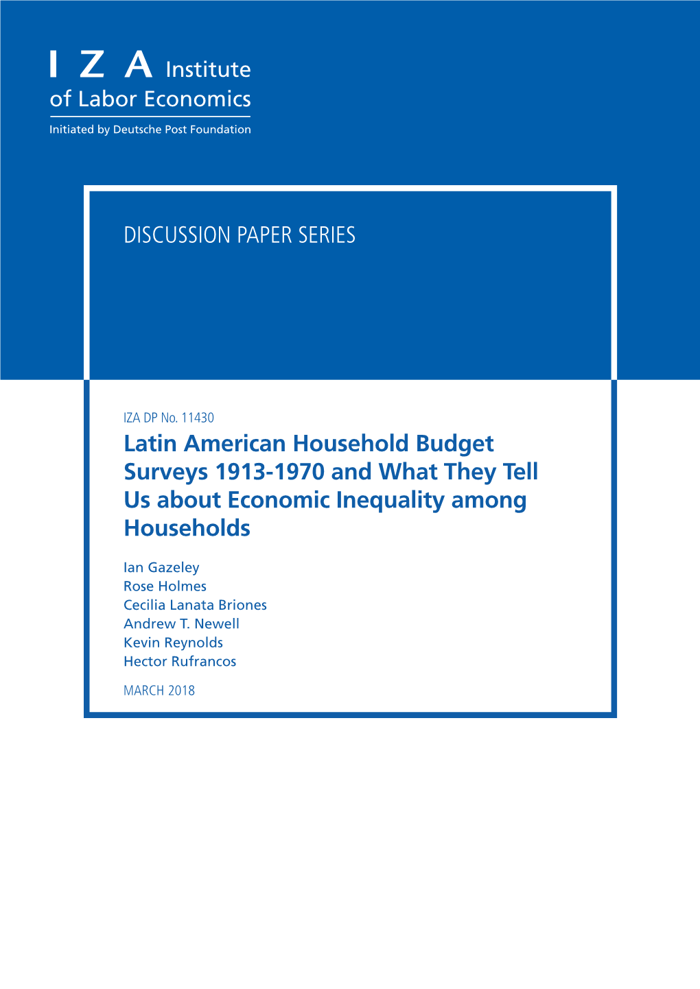 Latin American Household Budget Surveys 1913-1970 and What They Tell Us About Economic Inequality Among Households