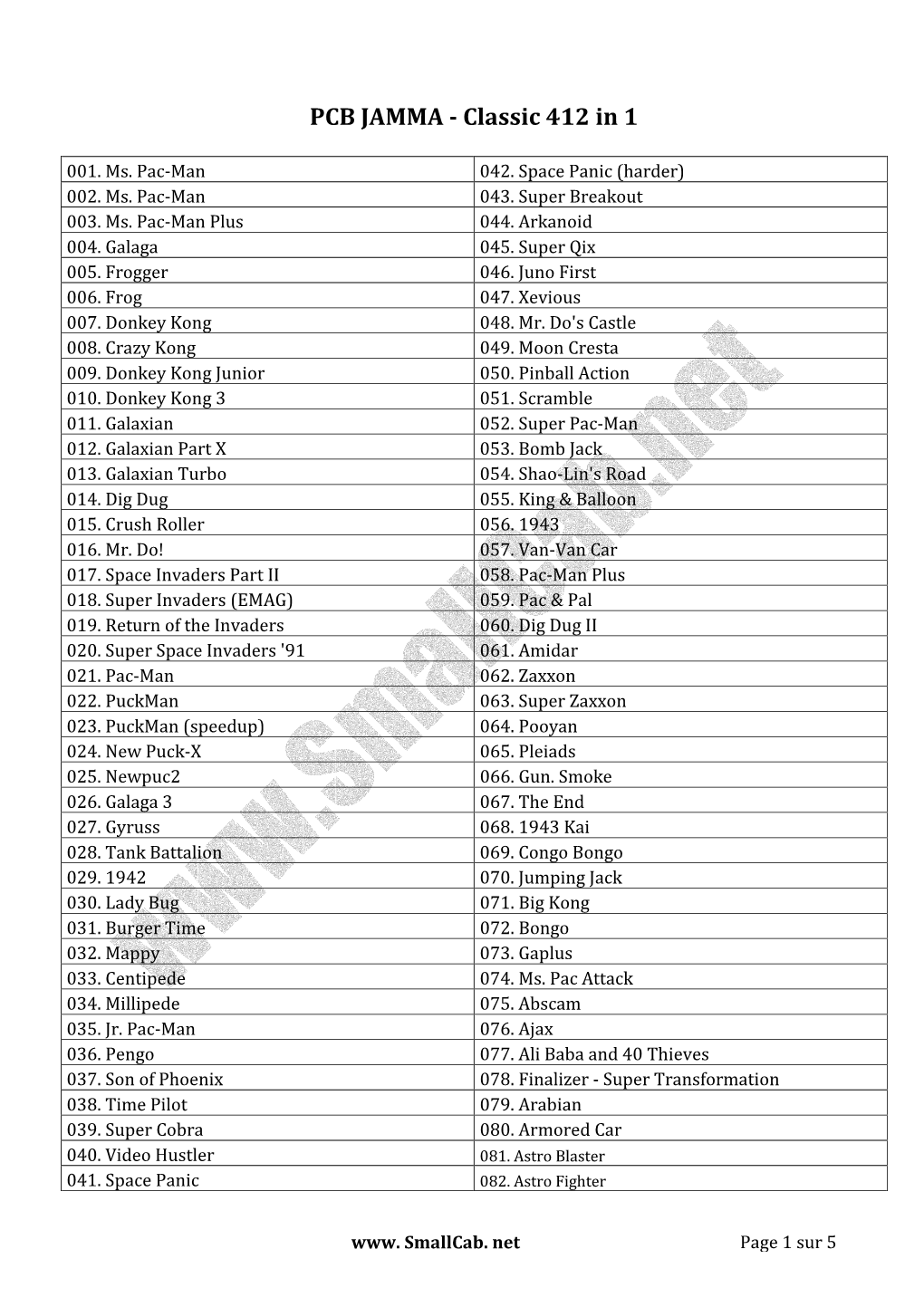 PCB 412In1 Games List