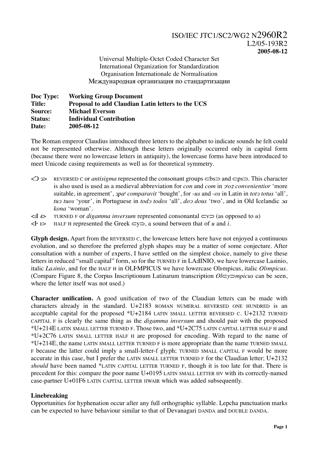 Iso/Iec Jtc1/Sc2/Wg2 N2960r2 L2/05-193R2