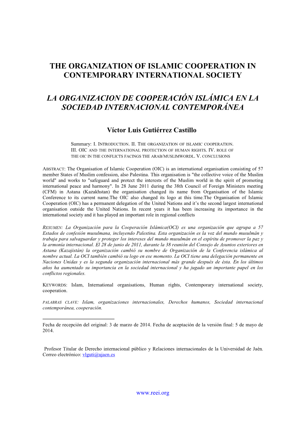The Organization of Islamic Cooperation in Contemporary International Society