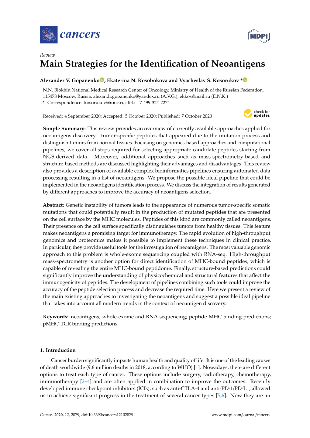 Main Strategies for the Identification of Neoantigens