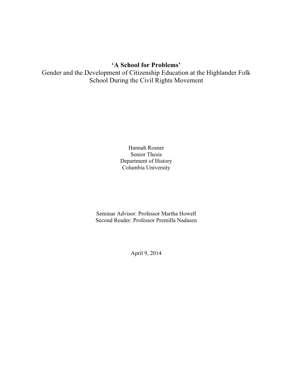 Gender and the Development of Citizenship Education at the Highlander Folk School During the Civil Rights Movement