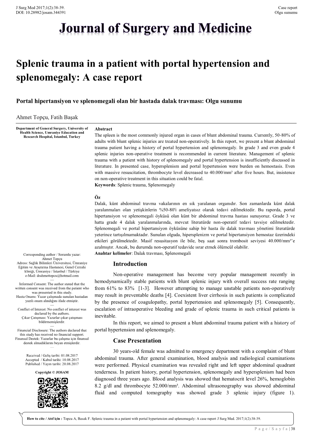 Splenic Trauma in a Patient with Portal Hypertension and Splenomegaly: a Case Report