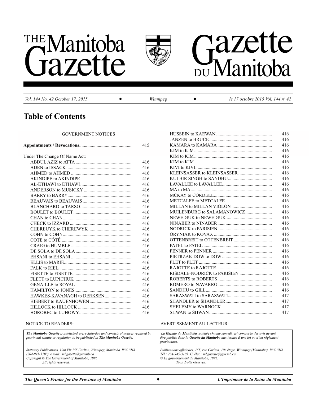 Gazette GDU Manitoba Vol