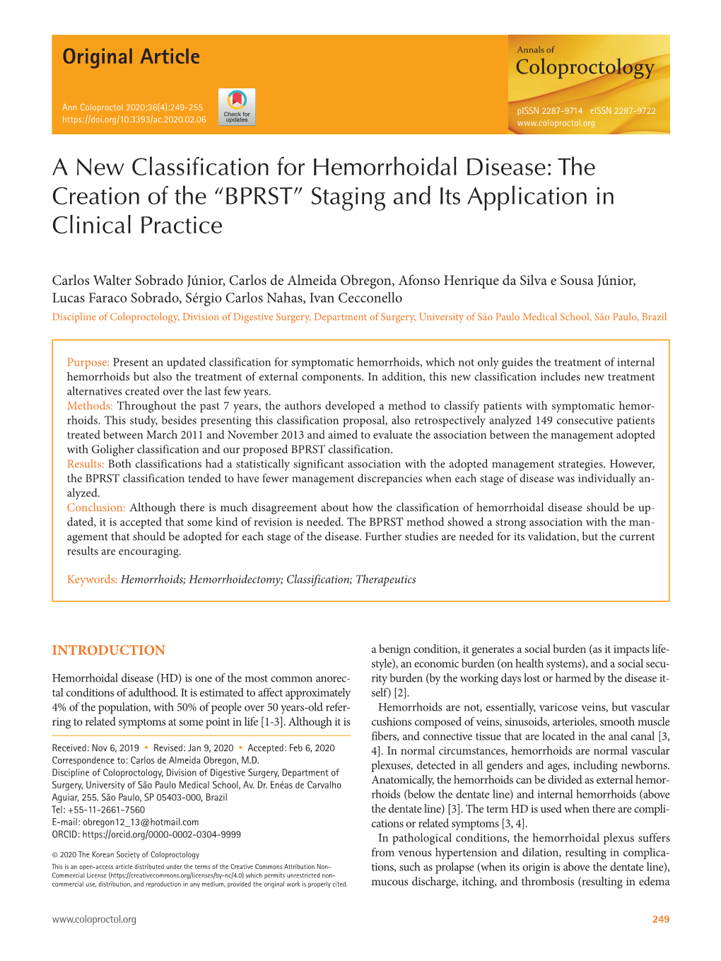 A New Classification for Hemorrhoidal Disease: the Creation of the “BPRST” Staging and Its Application in Clinical Practice