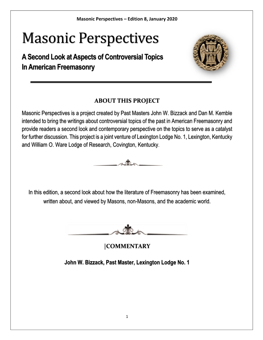 Masonic Perspectives – Edition 8, January 2020