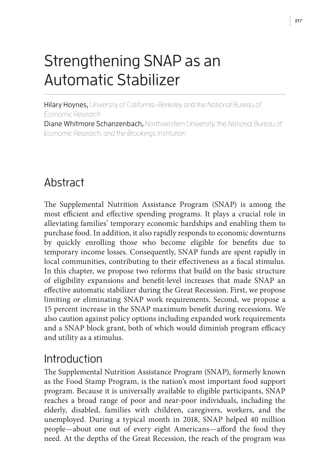 Strengthening SNAP As an Automatic Stabilizer