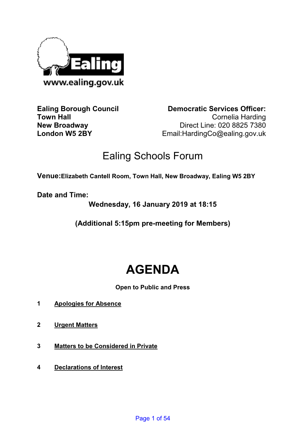 Ealing Schools Forum Membership
